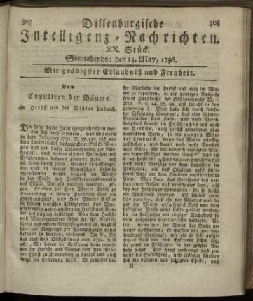 XX. Stück. Sonnabends: den 14. May 1796.