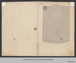 Plan des antiken Rom : Doppelseite aus einem Buch mit Beschreibung der Stadt Rom