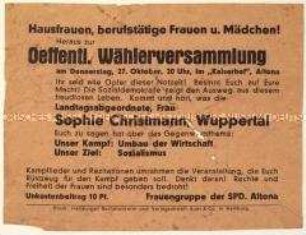 Aufruf der SPD an Frauen zu einer Versammlung am 27. Oktober 1932 in Altona zur bevorstehenden Reichstagswahl