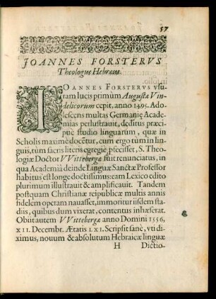 Ioannes Forsterus Theologus Hebraeus.