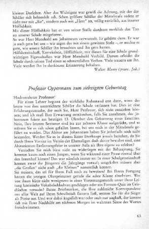 Professor Oppermann zum siebzigsten Geburtstag