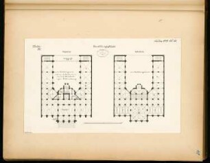 Ausstellungsgebäude Monatskonkurrenz Februar 1879: Grundriss Erdgeschoss, Obergeschoss; Maßstabsleiste