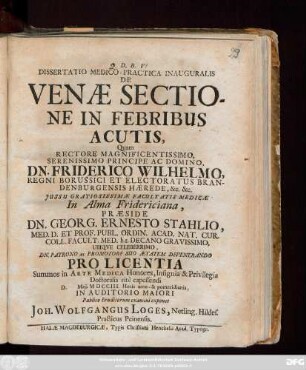 Dissertatio Medico-Practica Inauguralis De Venæ Sectione In Febribus Acutis