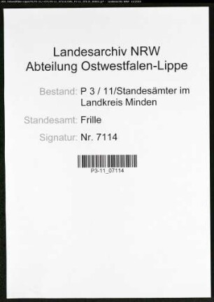 Sterberegister Standesamt Frille
