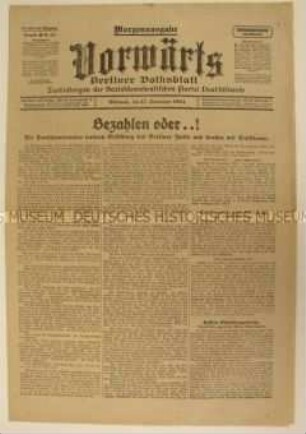 Zentralorgan der SPD "Vorwärts" zur Forderung der Deutschnationalen nach Erfüllung des "Berliner Paktes"