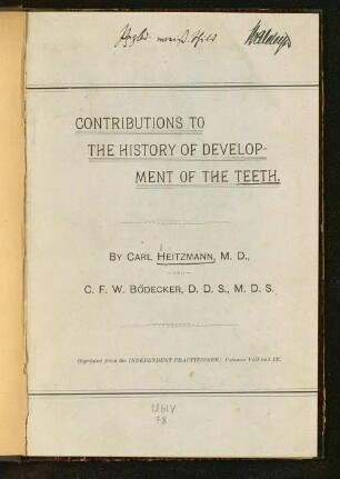 Contributions to the history of development of the teeth