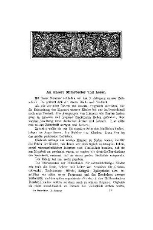 An unsere Mitarbeiter und Leser