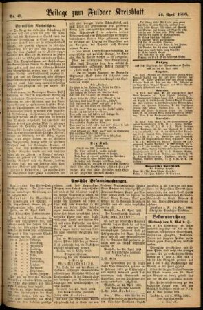 Zweite Ausgabe vom Samstag, den 28. April 1883.