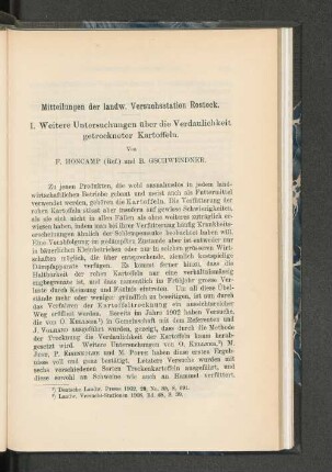 I. Weitere Untersuchungen über die Verdaulichkeit getrockneter Karrtoffeln.