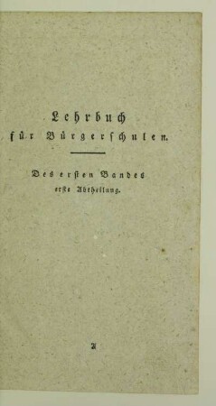 Des ersten Bandes erste Abtheilung