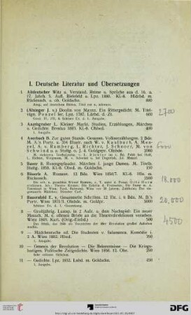 I. Deutsche Literatur und Übersetzungen (Nr. 1-301)