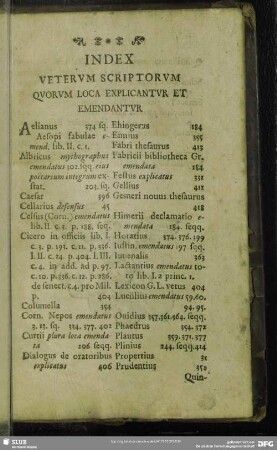 Index Veterum Scriptoum Quorum Loca Explicantur Et Emendantur
