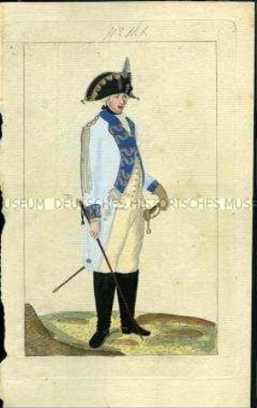Uniformdarstellung, Offizier des Kürassier-Regiments K 11 in Gala-Uniform, Königreich Preußen, 1789, Tafel aus: Horvath: Preussische Armee-Uniformen unter der Regierung Friedrich Wilhelm II.