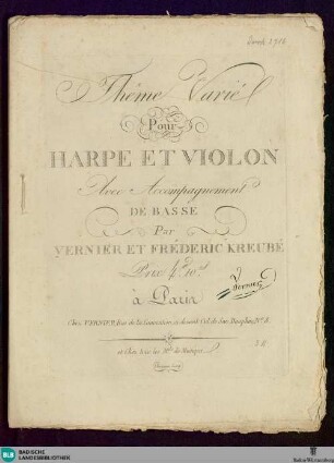 Thême varié pour harpe et violon : avec accompagnement de basse