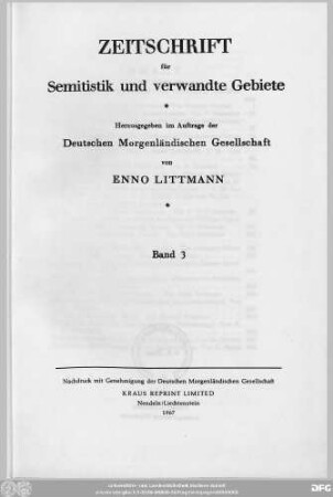 Bd. 3 (1924): Zeitschrift für Semitistik und verwandte Gebiete