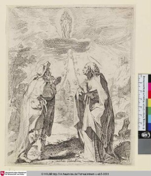 [Ste. Anne et St. Joachim; Joachim and Anna; Heiliger Joachim und Heilige Anna verbunden mit Maria in den Wolken über eine Rosenzweige]