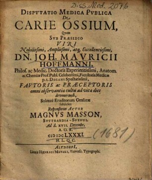 Dispvtatio Medica Pvblica De Carie Ossium