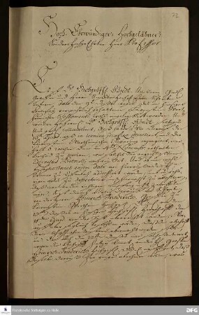 Brief von der Regierung zu Berleburg an August Hermann Francke.