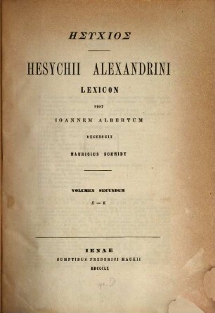 Hesychii Alexandrini Lexicon. 2, Epsilon - Kappa
