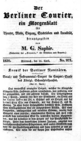 No. 971, Mittwoch, den 28. April 1830
