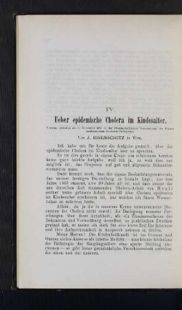 IV. Ueber epidemische Cholera im Kindesalter.