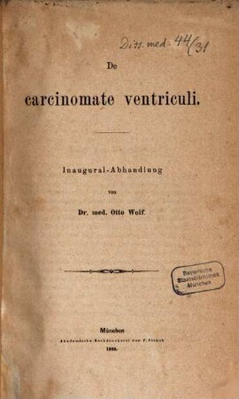 De carcinomate ventriculi : Inaug. Abh.