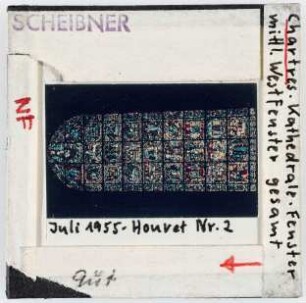 Chartres: Kathedrale, Glasfenster, mittleres Westfenster, aufgenommen Juli 1955