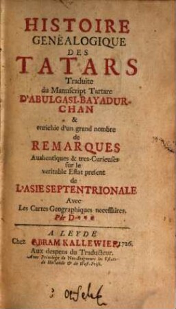 Histoire genéalogique des Tatars