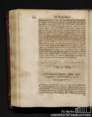 Chap. XXI. Of Galleries, Entries, Halls, Anti-Chambers and Chambers, and of their proportions.