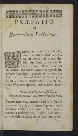 Praefatio ad Benevolum Lectorem.
