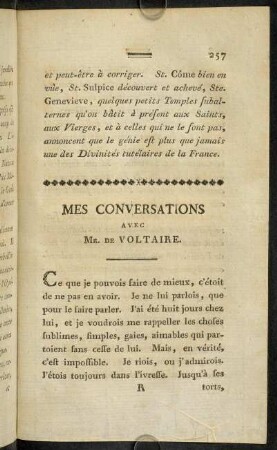 257-268, Mes Conversations avec Mr. de Voltaire.