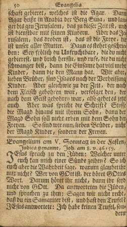 Evangelium am V. Sonntag in der Fasten, Judica genannt, Joh. am 8. v. 46-59.