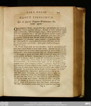 Caput Vigesimum. Quo de speciali Tempore Plantationis Paradisi agitur.