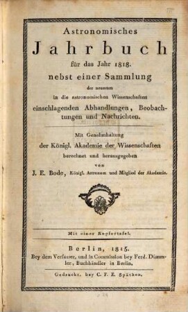 Astronomisches Jahrbuch. 1818 (1815)