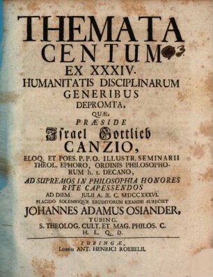 Themata Centum ex XXXIV. humanitatis disciplinarum generibus depromta