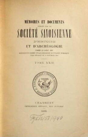 Mémoires et documents. 23. 1885