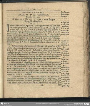 Disputatio XVI. Ad Lib. 28. & 29. Pandectarum. Respondente Dubislao Christophoro vom Hagen Equite Neo-Marchico
