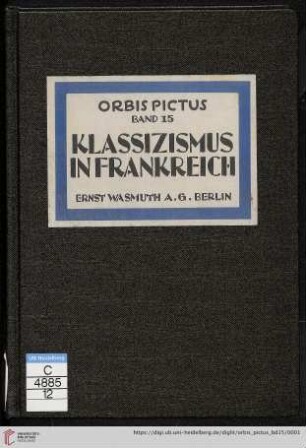 Band 15: Orbis pictus: Weltkunst-Bücherei: Klassizismus in Frankreich