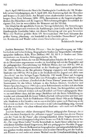 Burmeister, Joachim :: Wilhelm Flitner, von der Jugendbewegung zur Volkshochschule und Lehrerbildung, biographische Studien zur Vorgeschichte reformpädagogischer Reflexion, (Studien und Dokumentationen zur deutschen Bildungsgeschichte, 35) : Köln u.a., Böhlau, 1987