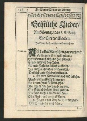 Geistliche Lieder ... Die Vierdte Wochen.