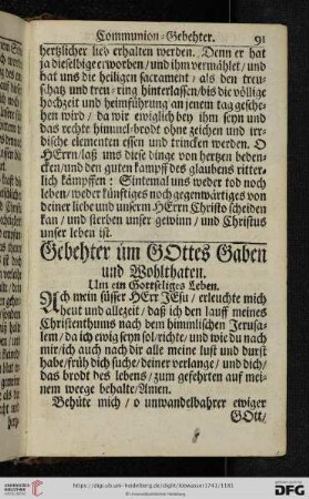 Gebehter um GOttes Gaben und Wohlthaten