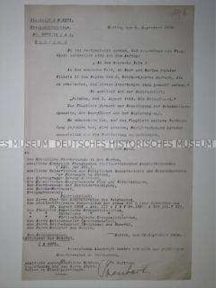 Maschinenschriftliches Rundschreiben des Kriegsministeriums zur Verhinderung der Verbreitung eines Flugblattes gegen den Krieg