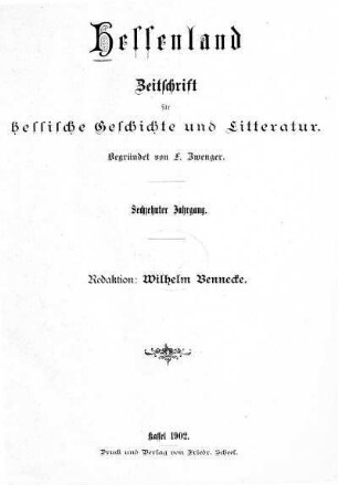 16.1902: Hessenland : Zeitschrift für hessische Geschichte und Litteratur