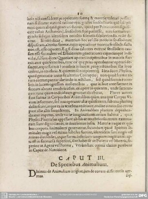 Caput III. De Speciebus Animalium