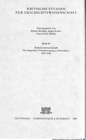 Die bürgerliche Frauenbewegung in Deutschland : 1894-1933