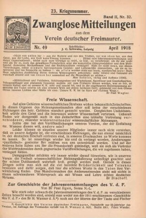 Nr. 49 April 1918 23. Kriegsnummer. Band II, Nr. 32.