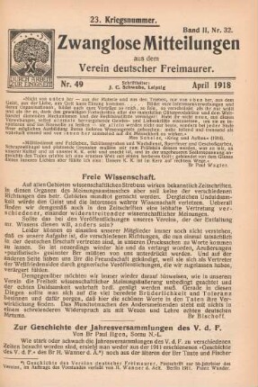 Nr. 49 April 1918 23. Kriegsnummer. Band II, Nr. 32.