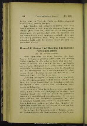 Herrn J. C. Strauss' Ansichten über künstlerische Porträtaufnahmen