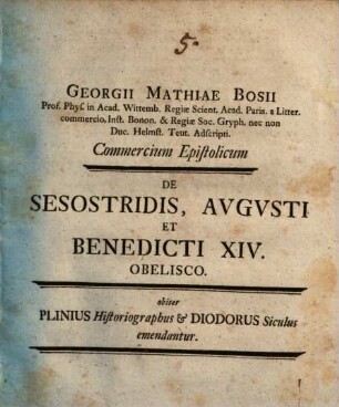 Commercium epist. de Sesostridis, Augusti et Benedicti XIV. obelisco