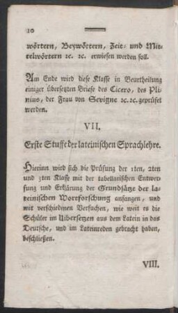 VII. Erste Stuffe der lateinischen Sprachlehre
